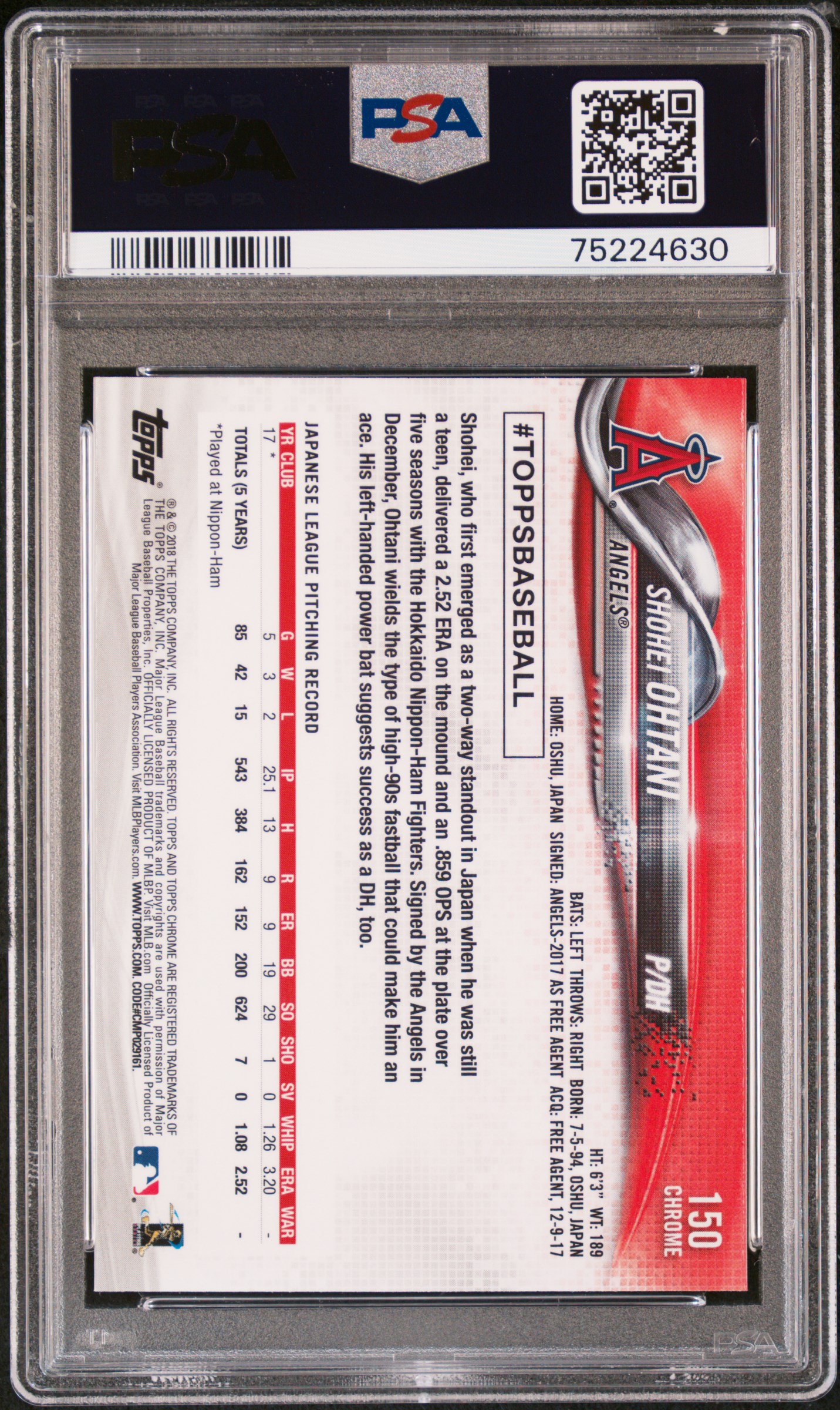 0 Chrome Shohei Ohtani Topps #150 PSA 1 Refractor Rookie ROOKIE 
