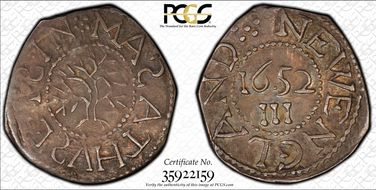 1652 3P Oak Tree, "In" on Obverse MS62