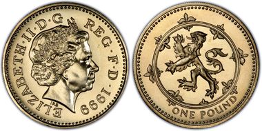 1999 £1 S-J14 Scottish Lion Ni-Brass MS65