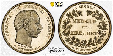 1888 HC CS 2 Kr 25th Ann. of Reign KM-799  Ag MS65PL