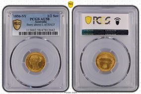 1856-SY 1/2 Sov Berry above L of HALF AU58