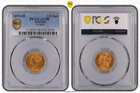 1873-M 1/2 Sov S-3863 AU58