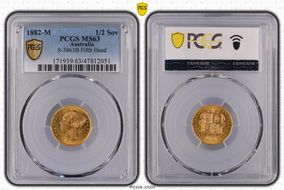 1882-M 1/2 Sov S-3863B Fifth Head MS63