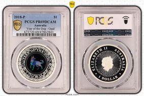 2018-P $1 Year of the Dog Opal Ag PR69DCAM