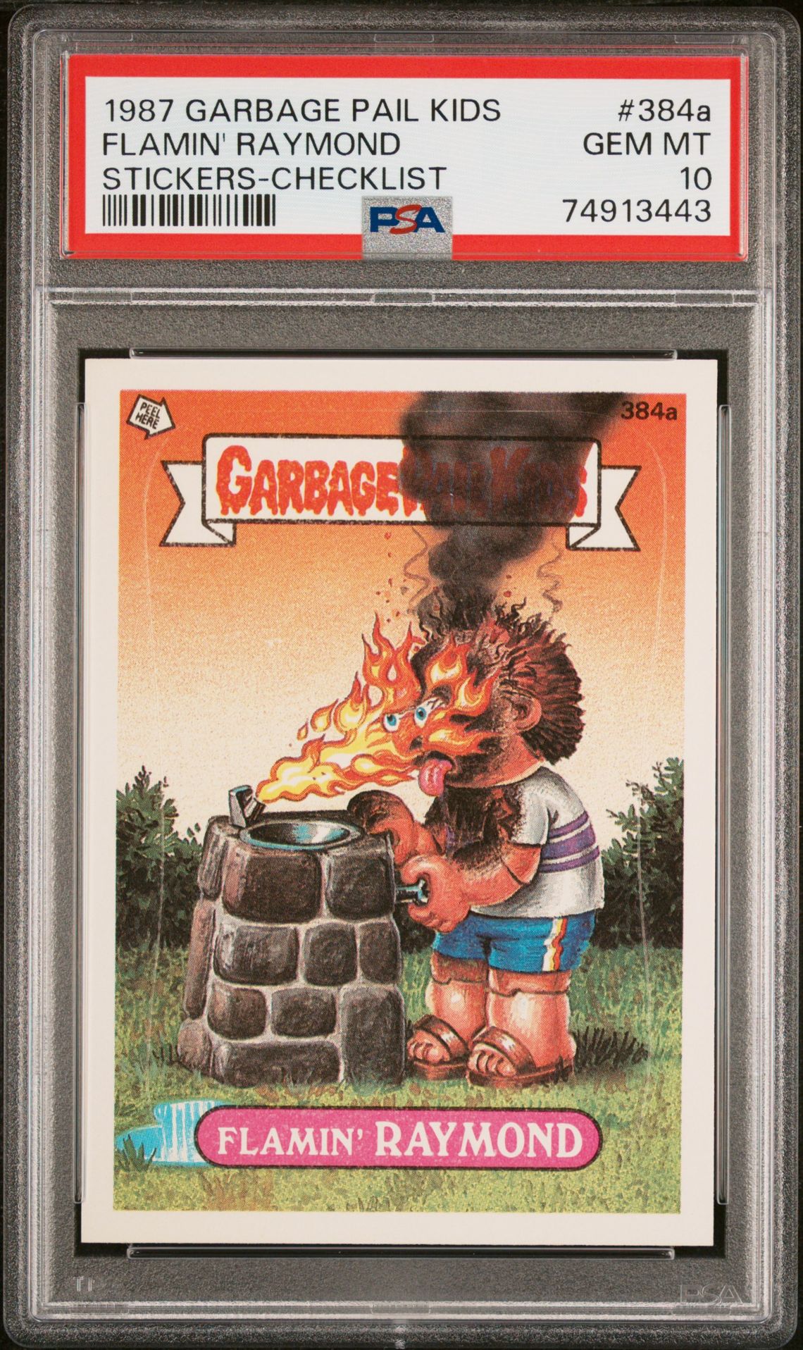 1987 Topps GARBAGE PAIL KIDS STICKERS CHECKLIST #384A Flamin' Raymond front