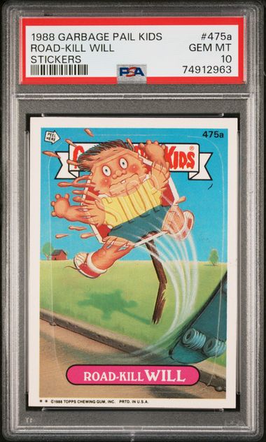 1988 GARBAGE PAIL KIDS STICKERS Garbage Pail Kids #475a ROAD-KILL WILL front
