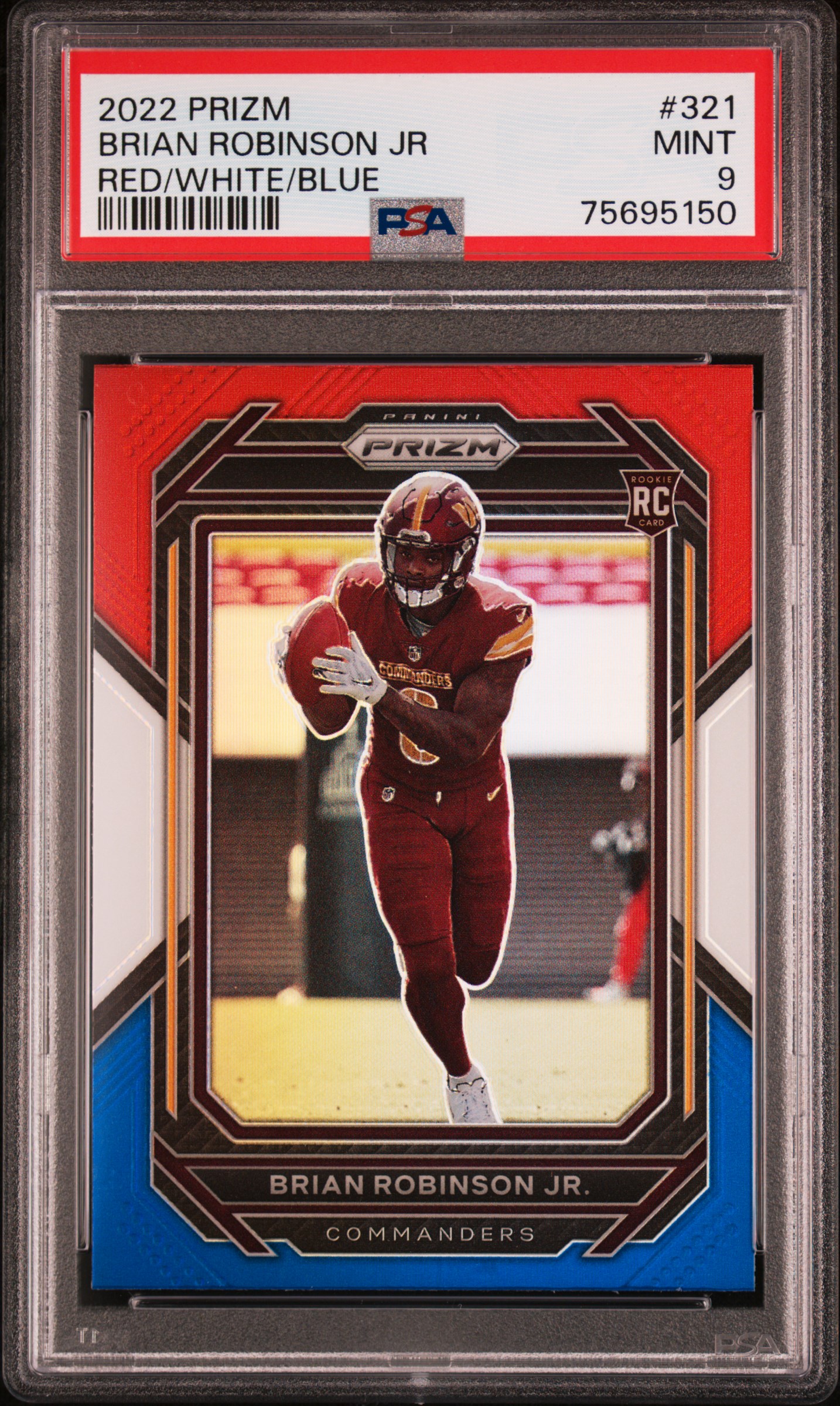 2022 Panini Prizm Red/White/Blue Prizm #321 Brian Robinson Jr. Rookie Card - PSA MINT 9