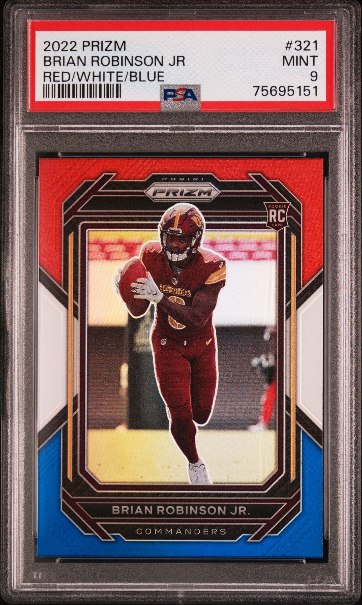 2022 Panini Prizm Red/White/Blue #321 Brian Robinson Jr. Rookie Card – PSA MINT 9