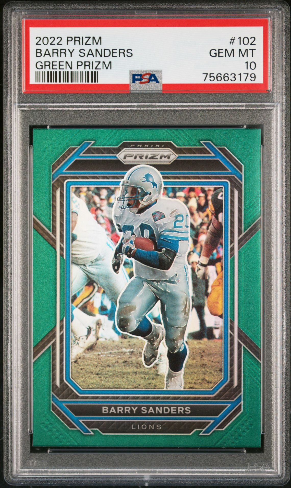 2022 Panini PANINI PRIZM GREEN PRIZM #102 Barry Sanders front