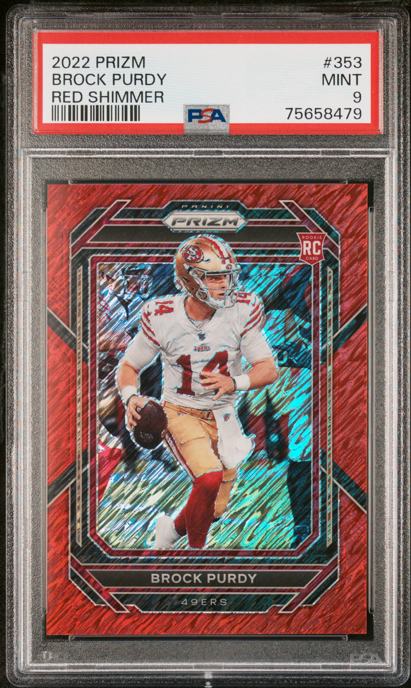 2022 Panini Prizm Red Shimmer #353 Brock Purdy Rookie Card (#08/35) – PSA MINT 9