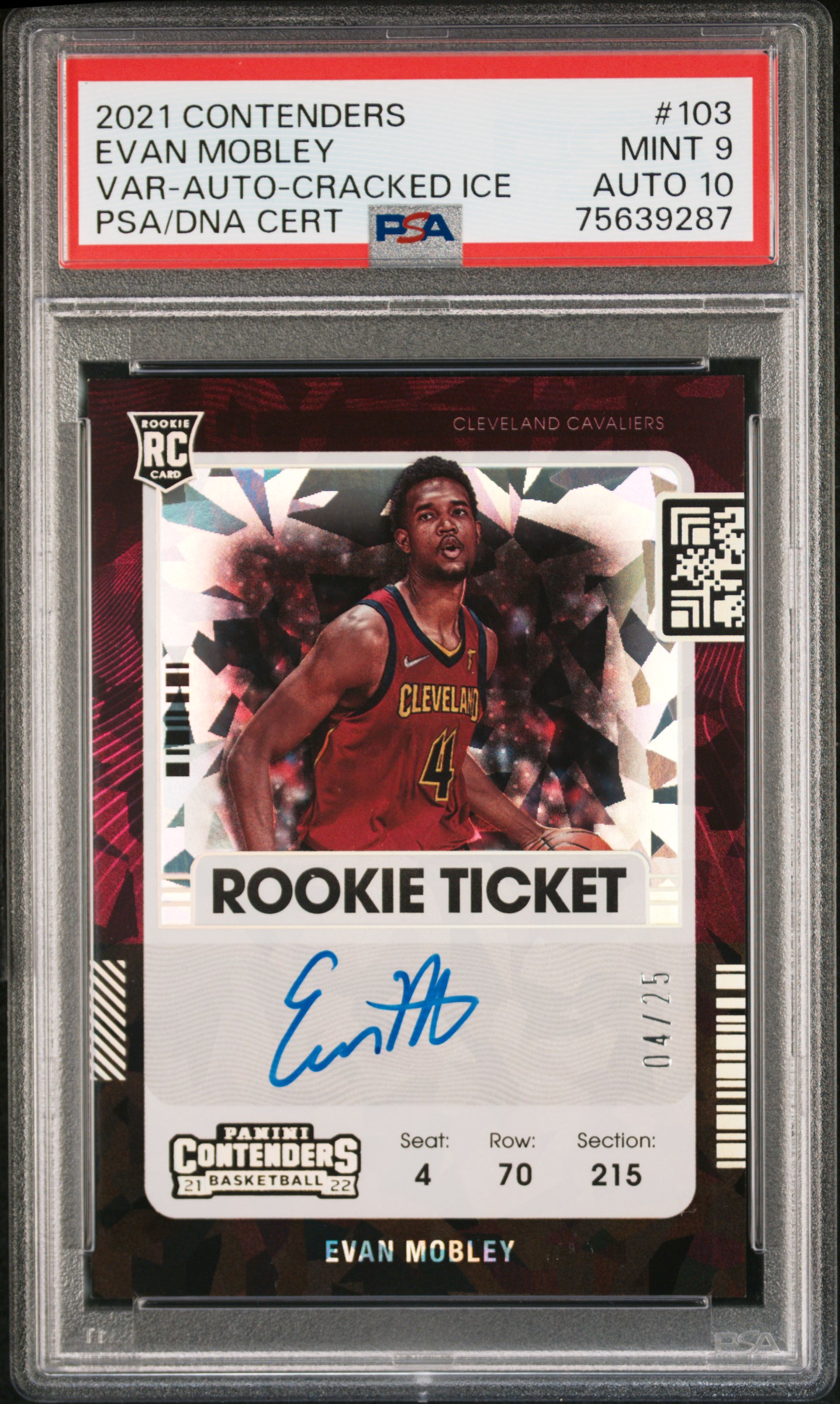 2021 PANINI CONTENDERS VAR-AUTO-CRACKED ICE EVAN MOBLEY PSA 9 