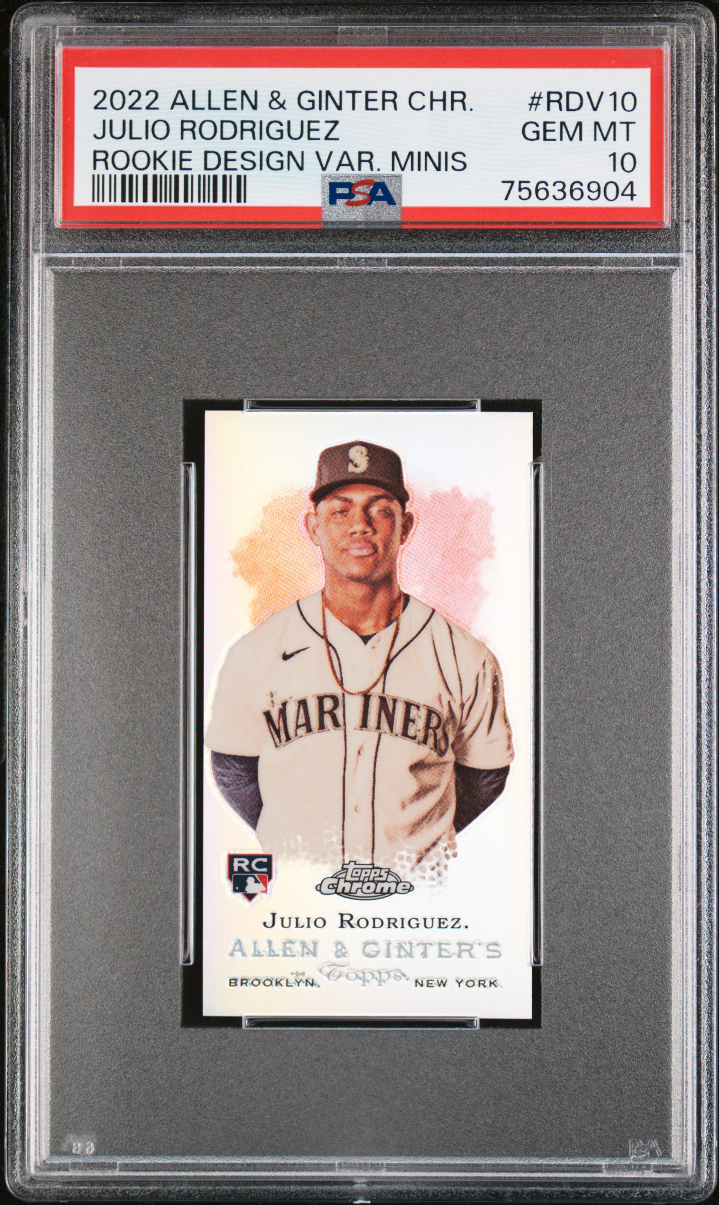 2022 Topps Allen & Ginter Chrome Rookie Design Variation Minis Julio Rodriguez #Rdv10 (Rookie Design Var Minis) Gem Mt 10 front