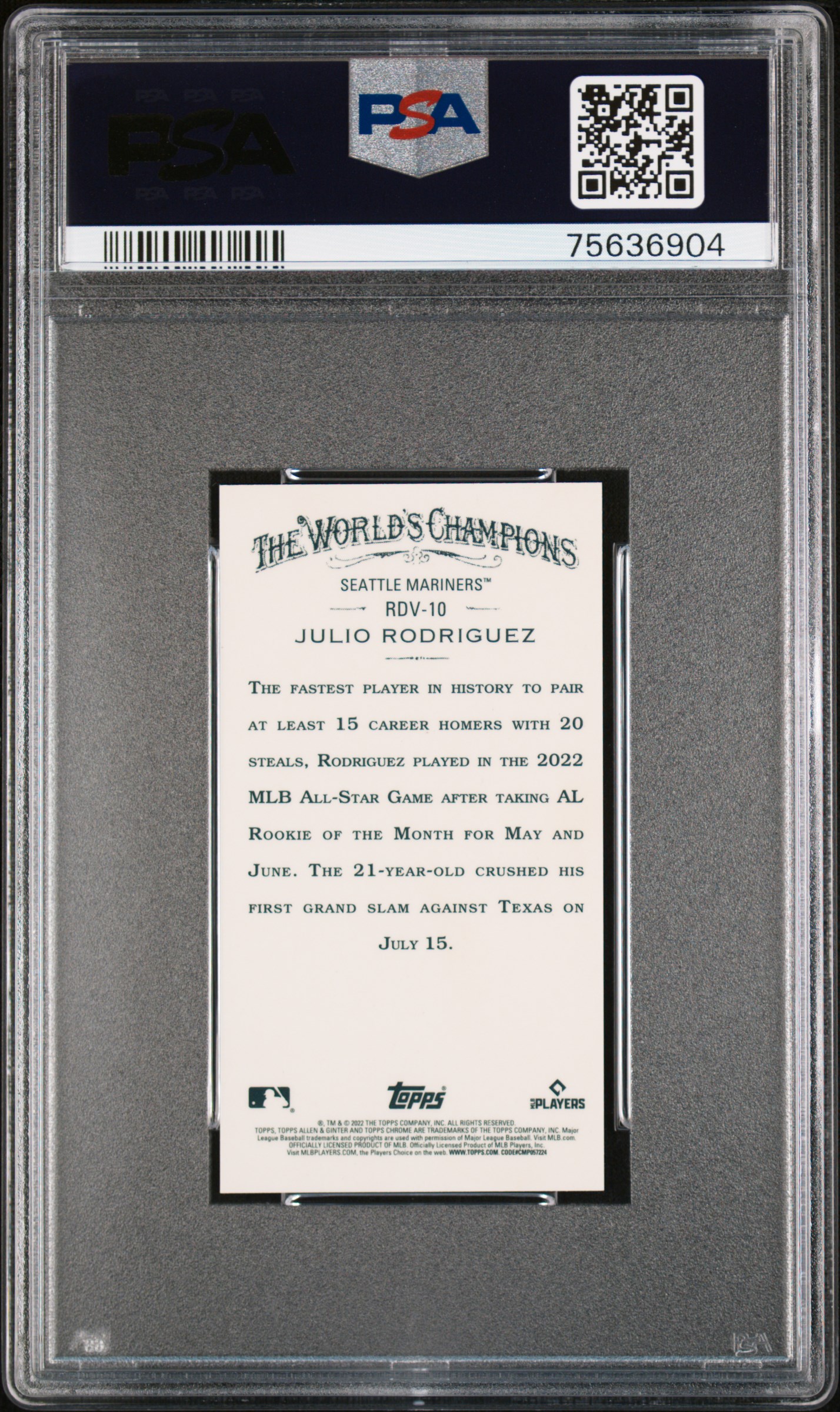 2022 Topps Allen & Ginter Chrome Rookie Design Variation Minis Julio Rodriguez #Rdv10 (Rookie Design Var Minis) Gem Mt 10 back