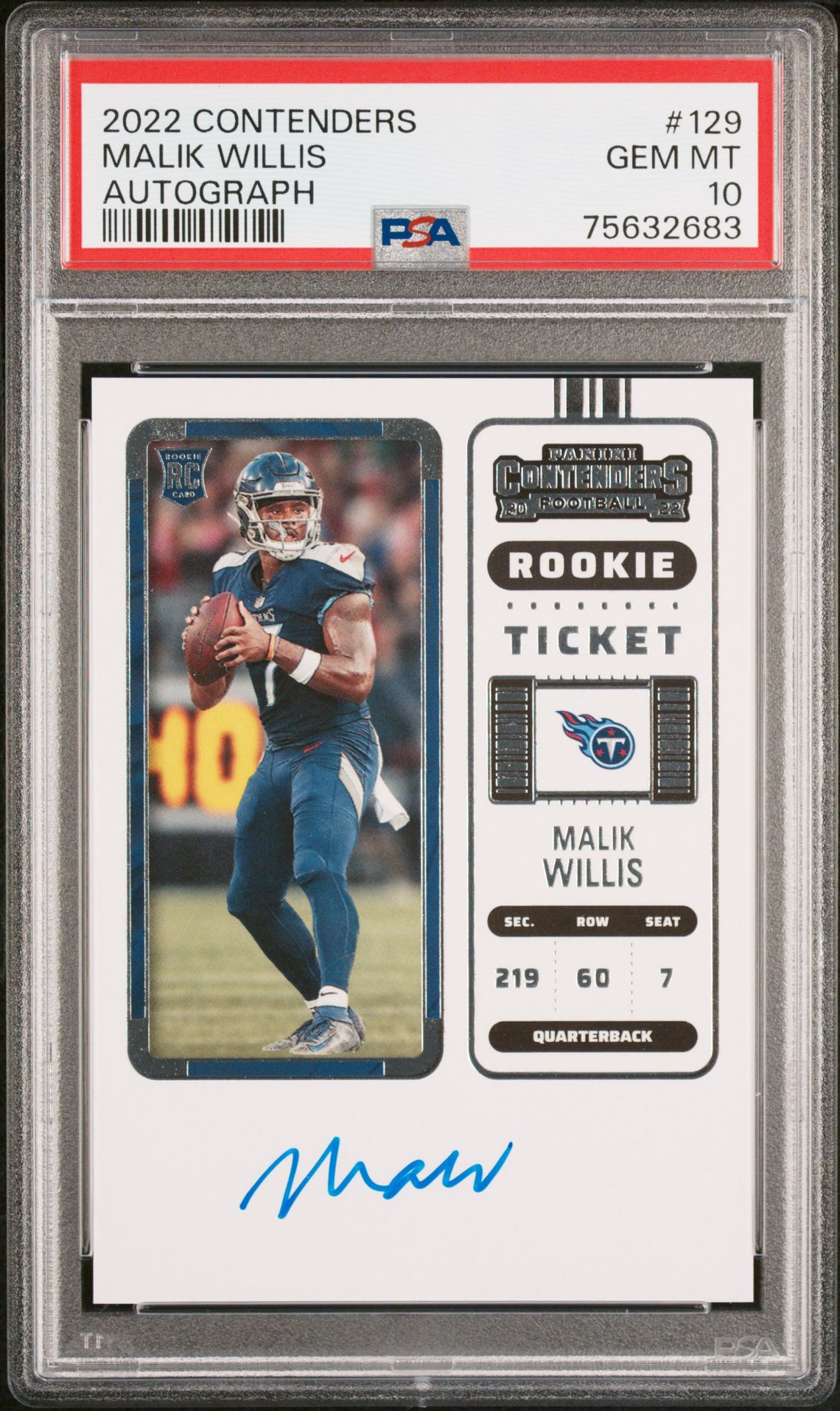 2022 Panini Contenders Malik Willis #129 (Autograph) Gem Mt 10 front