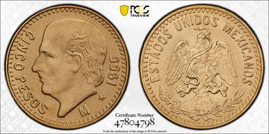 1955-M 5 Peso New Die Restrike MS70