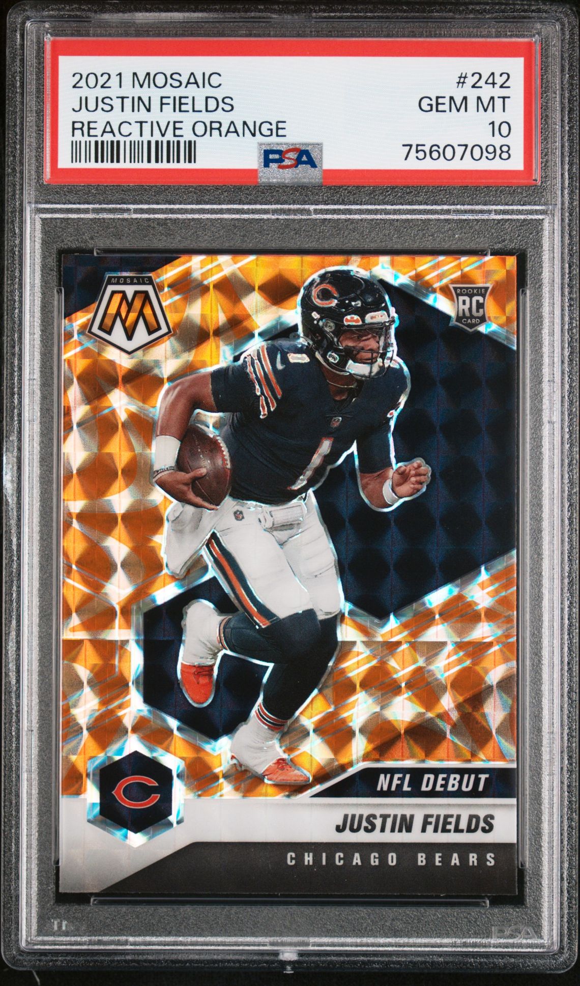 2021 Panini Mosaic Justin Fields #242 (Reactive Orange) Gem Mt 10 front