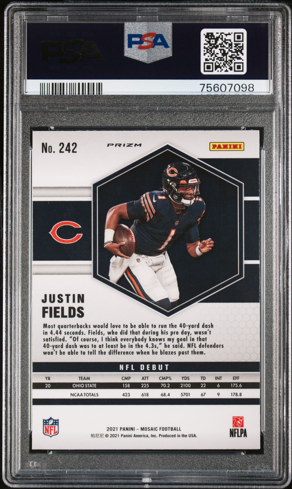2021 Panini Mosaic Justin Fields #242 (Reactive Orange) Gem Mt 10 back
