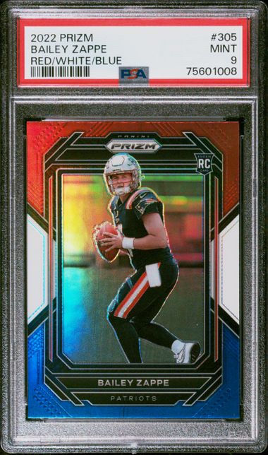 2022 Panini Prizm Red/White/Blue #305 Bailey Zappe Rookie Card