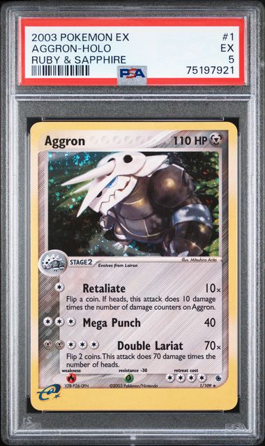 2003 Pokemon EX Ruby Sapphire Rare Holofoil 1 Aggron PSA EX 5