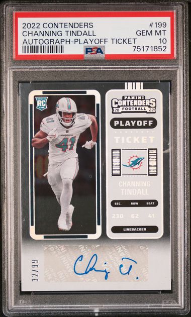 2022 Panini Contenders Playoff Ticket Autograph #199 Channing Tindall  Signed Rookie Card (#32/99) – PSA GEM MT 10 on Goldin Auctions