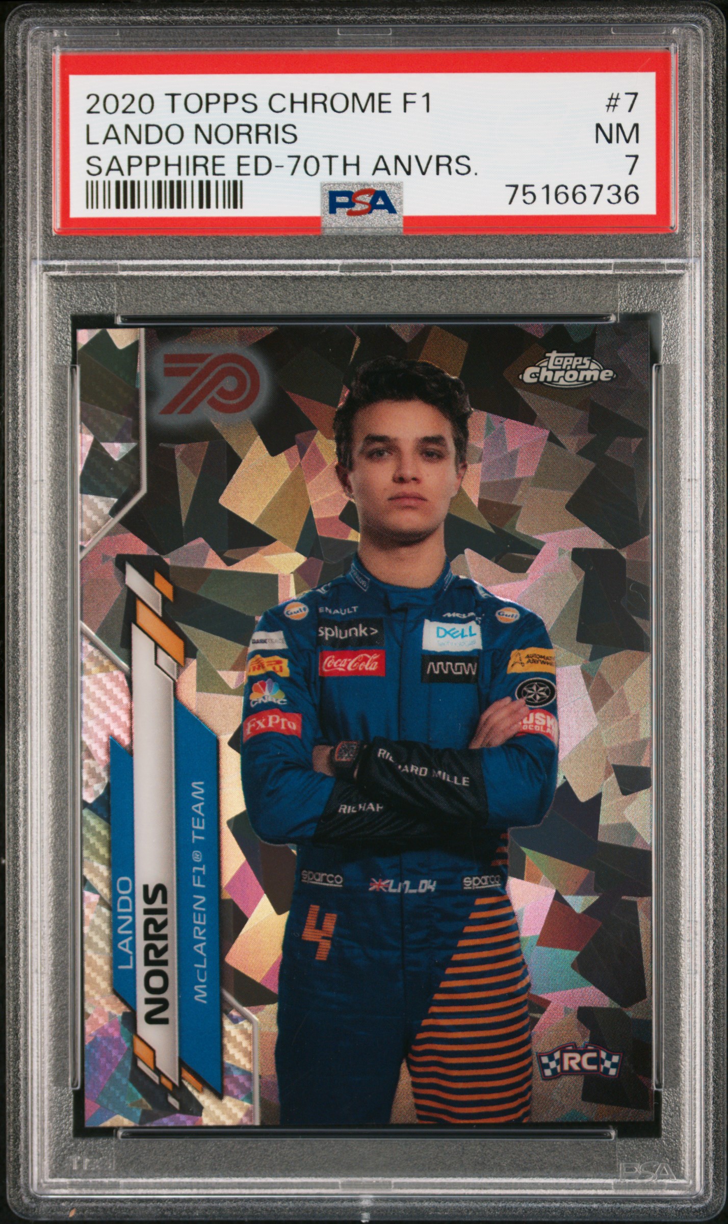 2020 Topps Chrome Formula 1 Sapphire Edition 70Th Anniversary 7 Lando Norris Rookie Card – PSA NM 7