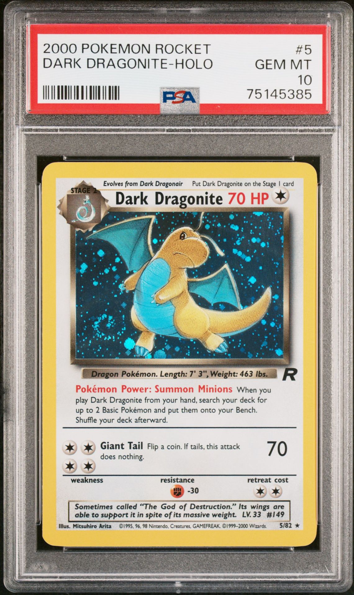 2000 Pokemon POKEMON ROCKET Holo #5 Dark Dragonite-Holo front