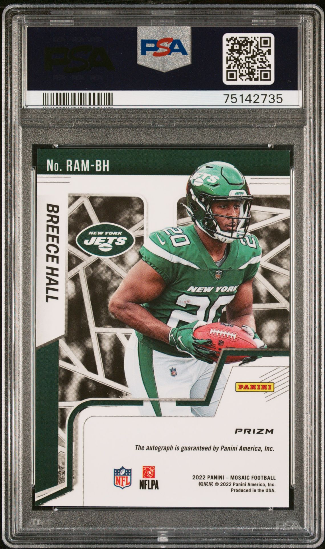 2022 Panini Mosaic Rookie Autograph Mosaic Breece Hall #Rambh (Rookie Autograph Mosaic) Gem Mt 10 back