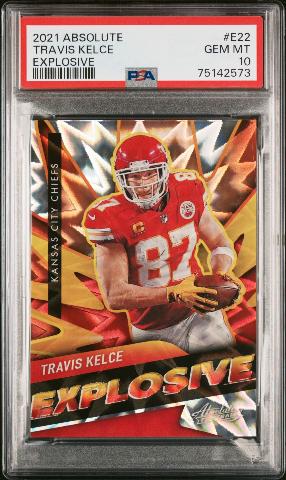 2021 Panini Absolute Explosive Travis Kelce #E22 (Explosive) Gem Mt 10 front