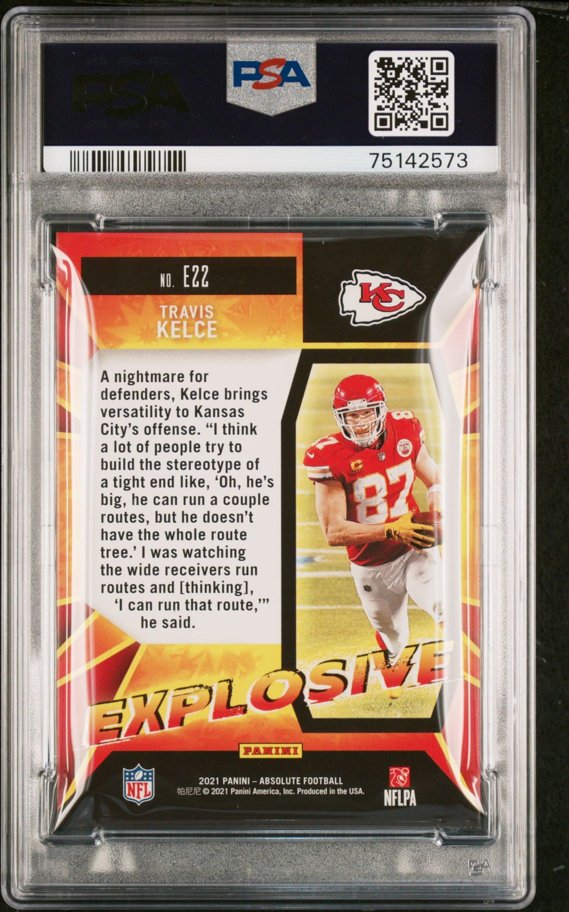 2021 Panini Absolute Explosive Travis Kelce #E22 (Explosive) Gem Mt 10 back