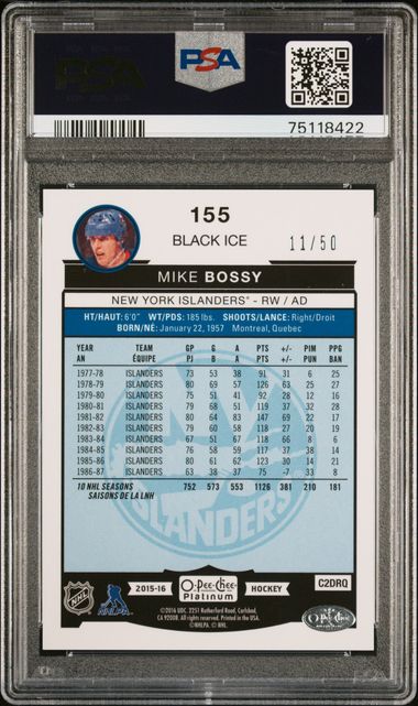 2015 O-Pee-Chee Platinum Mike Bossy #155 (Black Ice) Gem Mt 10 back