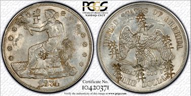 1874-S T$1 Chopmarked AU58