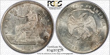 1876 T$1 Chopmarked AU58