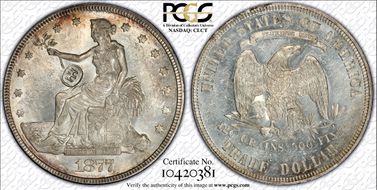 1877 T$1 Chopmarked MS61