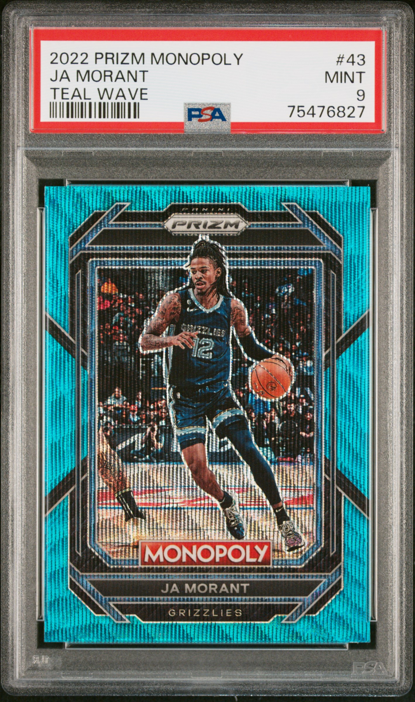 2022-23 Panini Prizm Monopoly Teal Wave Prizm #43 Ja Morant - PSA MINT 9