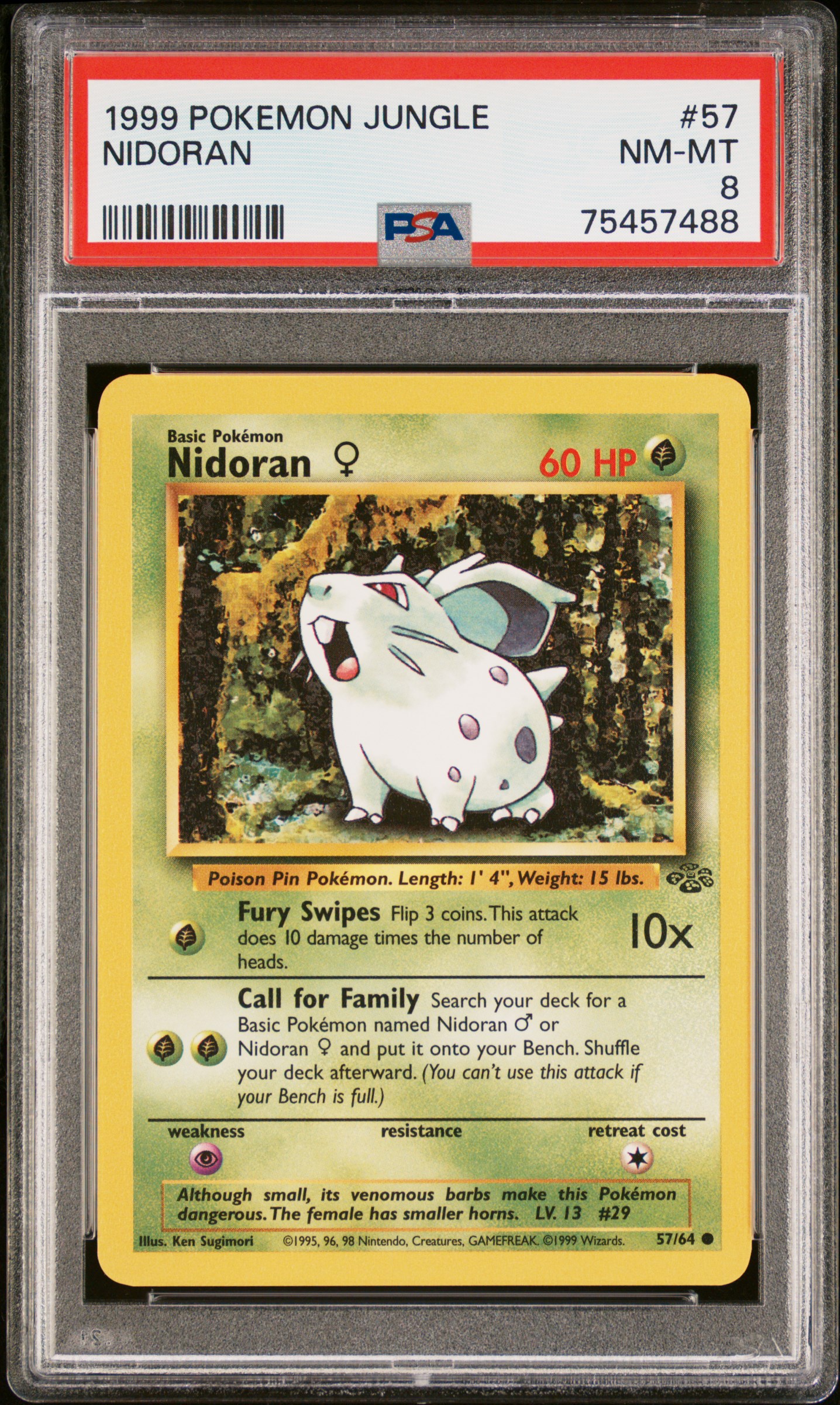 1999 Pokemon Jungle 57 Nidoran – PSA NM-MT 8