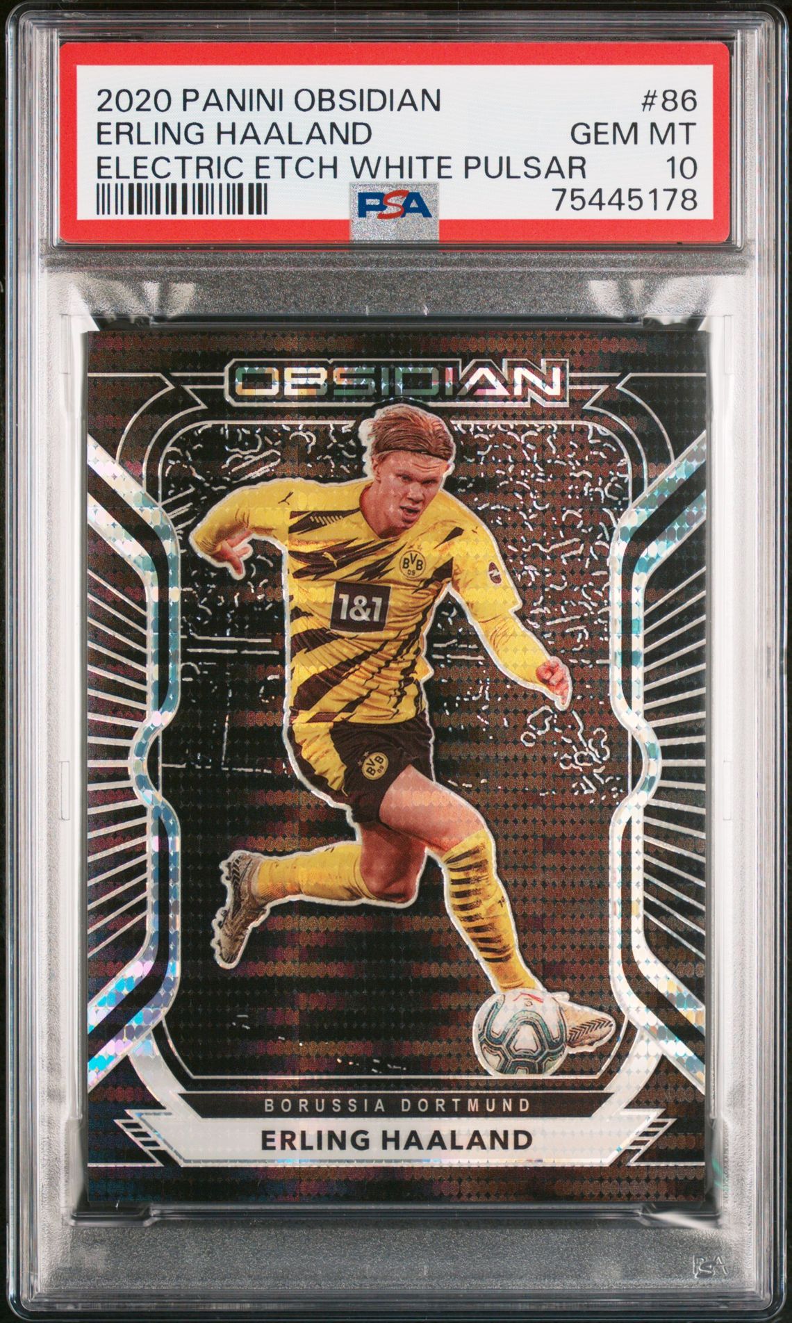 2020 Panini Obsidian Erling Haaland #86 (Electric Etch White Pulsar) Gem Mt 10 front