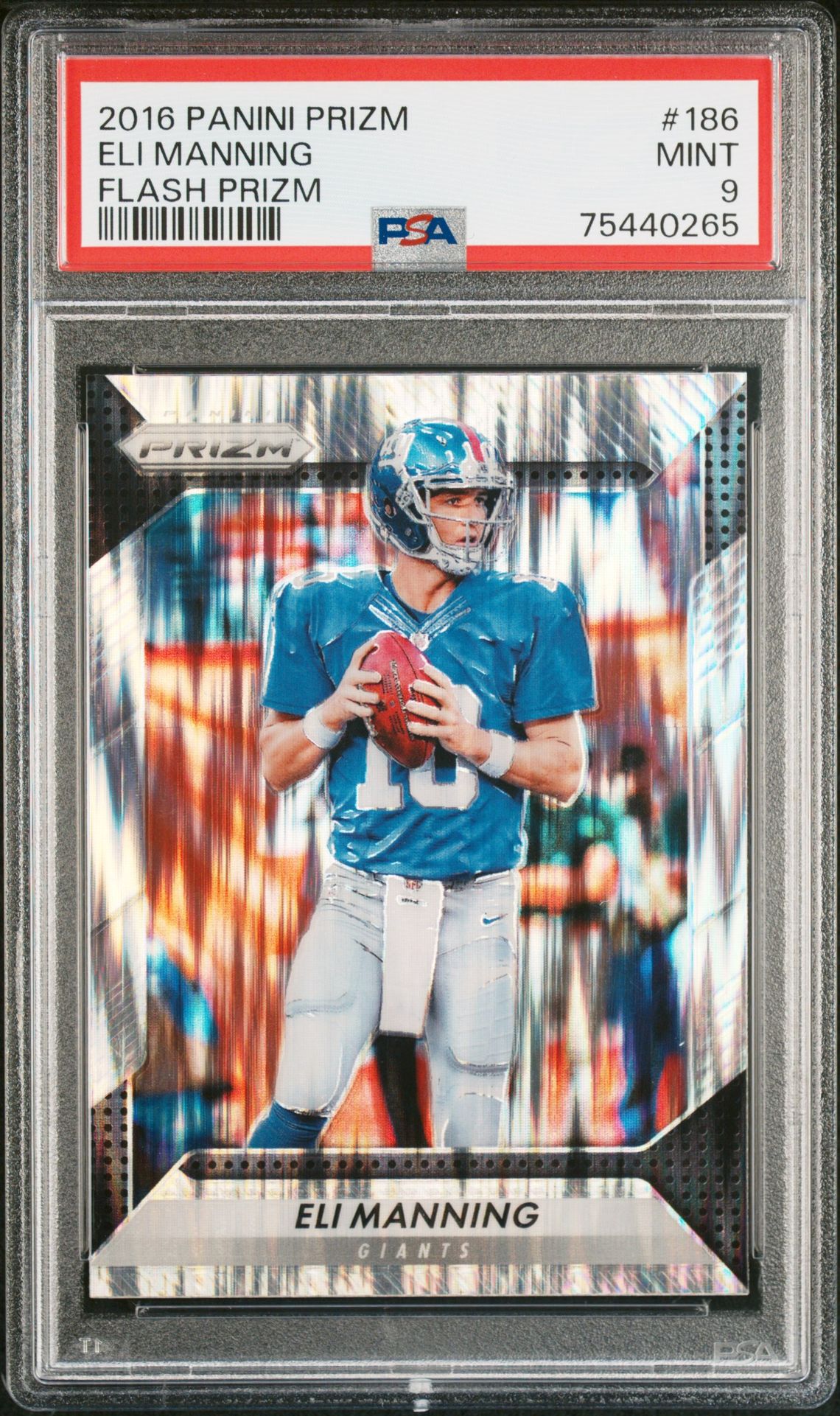 2016 Panini Prizm Eli Manning #186 (Flash Prizm) Mint 9 front