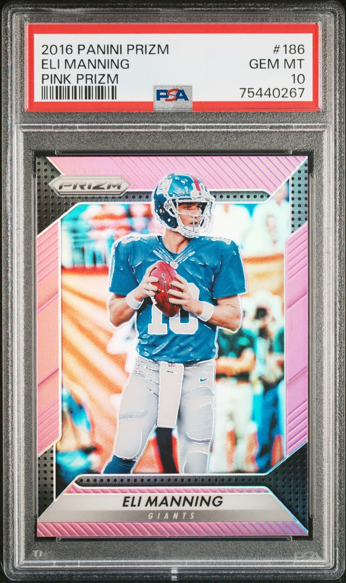 2016 Panini Prizm Eli Manning #186 (Pink Prizm) Gem Mt 10 front
