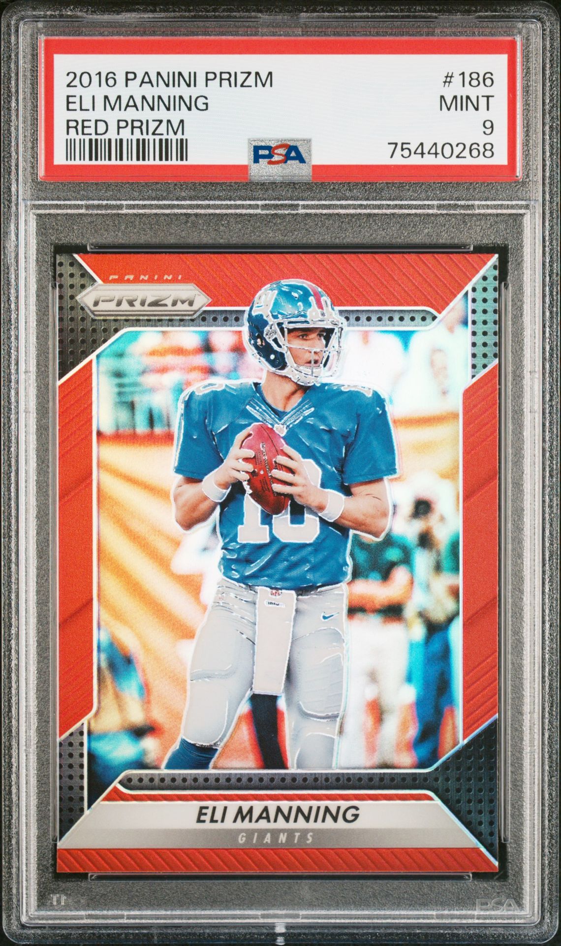2016 Panini Prizm Eli Manning #186 (Red Prizm) Mint 9 front