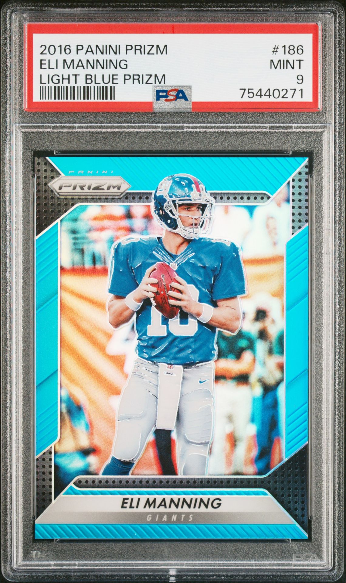 2016 Panini Prizm Eli Manning #186 (Light Blue Prizm) Mint 9 front