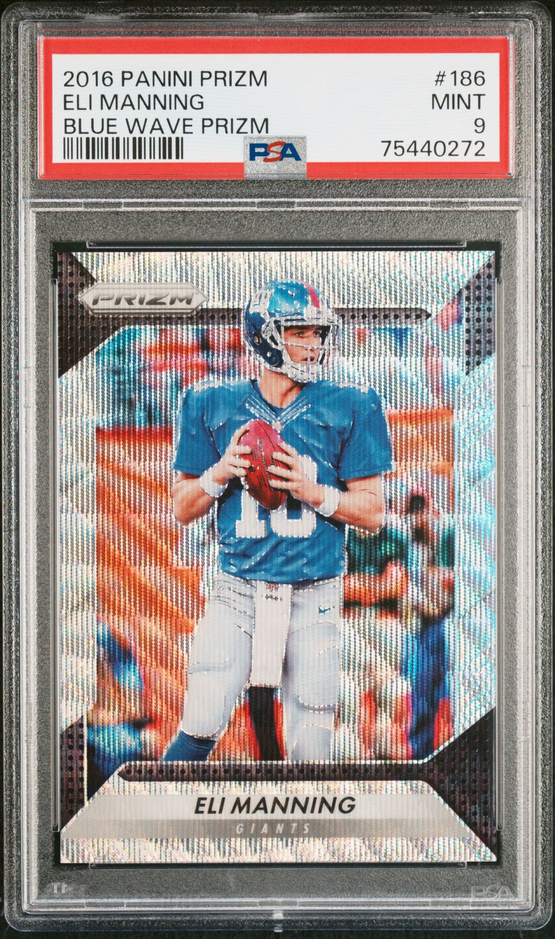 2016 Panini Prizm Eli Manning #186 (Blue Wave Prizm) Mint 9 front