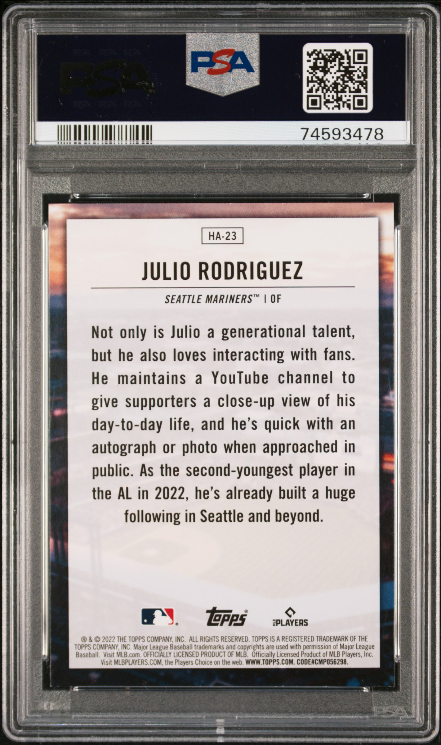 2022 Topps Home Field Advantage Julio Rodriguez #Ha23 (Home Field Advntg-Upd.) Mint 9 back