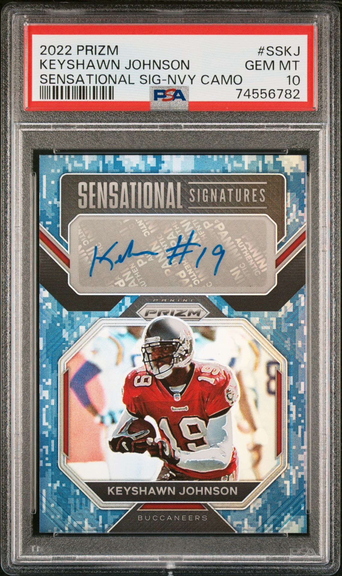 2022 Panini PANINI PRIZM SENSATIONAL SIGNATURES NVY CAMO #SSKJ Keyshawn Johnson front