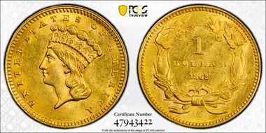 1863 G$1 MS62+