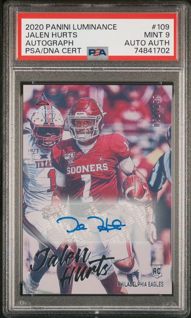 2020 Panini Luminance Jalen Hurts #109 (Autograph) Mint 9 front