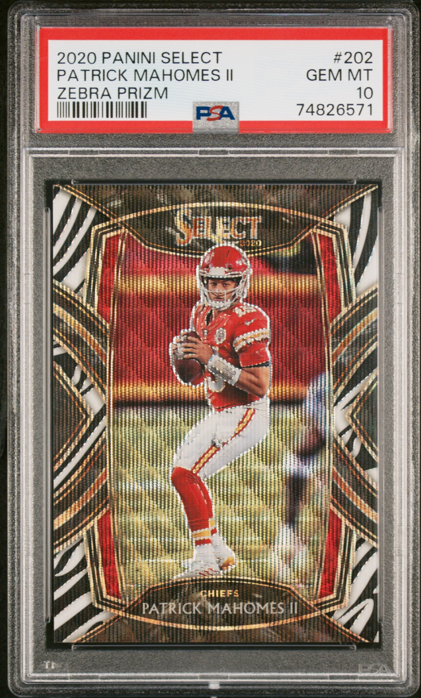 2020 Panini Select Zebra Prizm #202 Patrick Mahomes II – PSA GEM MT 10