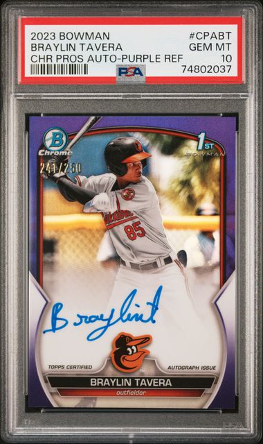 2023 Bowman Bowman Chrome Purple Refractor Braylin Tavera front