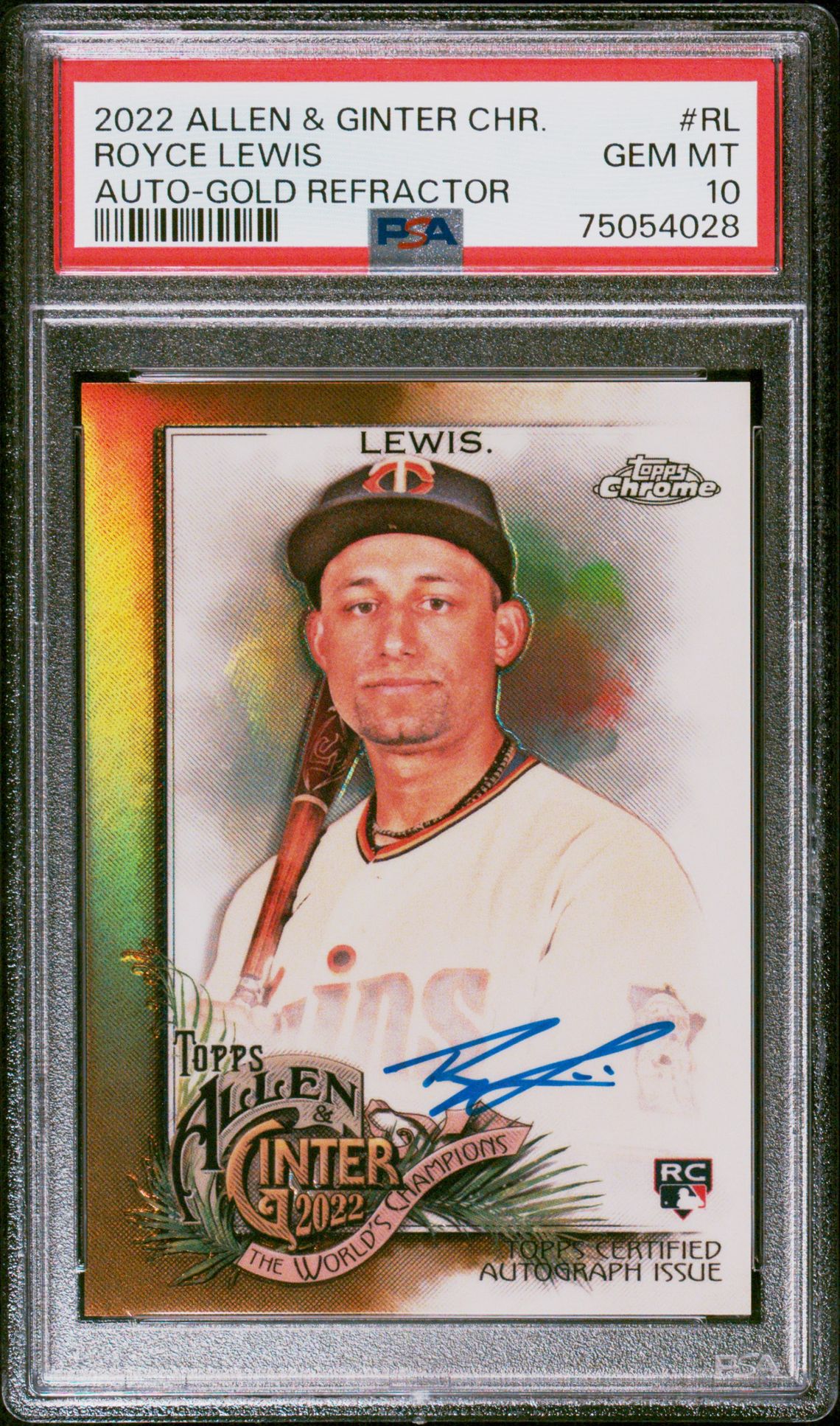2022 Topps TOPPS ALLEN & GINTER CHROME AUTOGRAPHS GOLD REFRACTOR #RL Royce Lewis front
