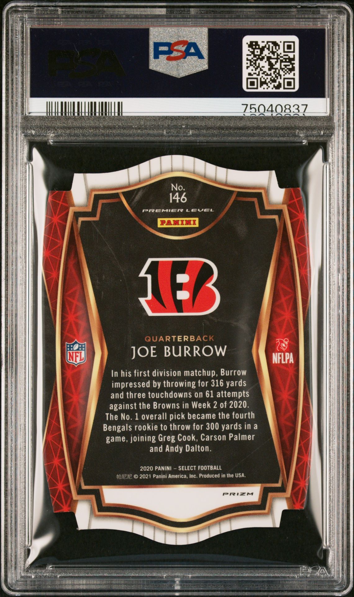 2020 Panini Select Joe Burrow #146 (Die-Cut Red Prizm) Mint 9 back