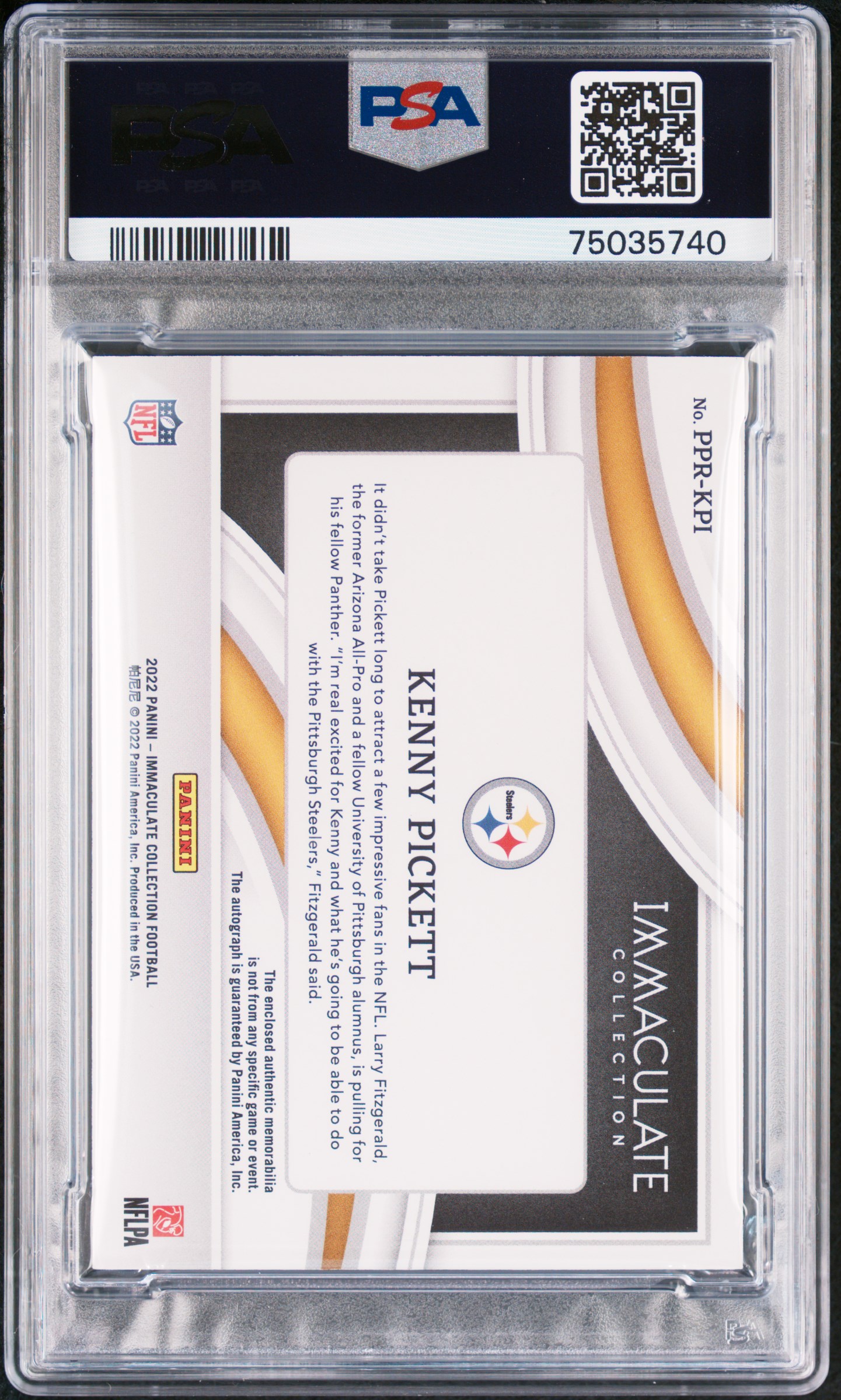 2022 Panini Immaculate Collection Premium Patch Rookie Autographs Kenny Pickett #Pprkpi (Premium Patch Rookie Auto) Nm-Mt 8 back